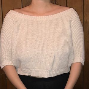 Cream Knit Short Sleeve Crop Top